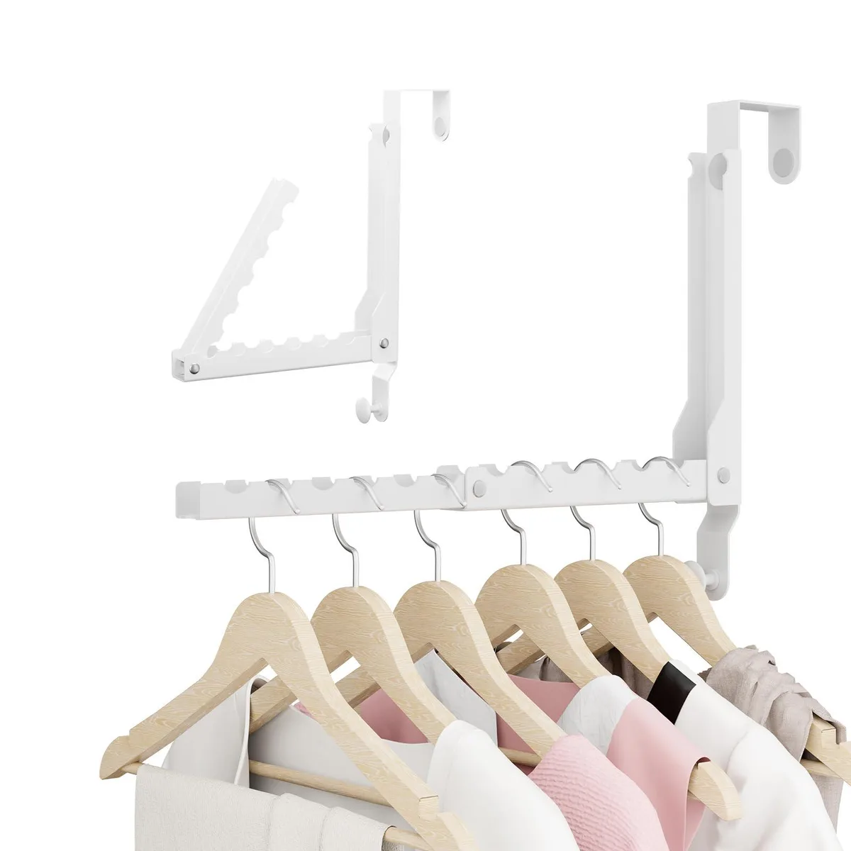 White metal over-door hook rack with 11 folding slots and bottom hook