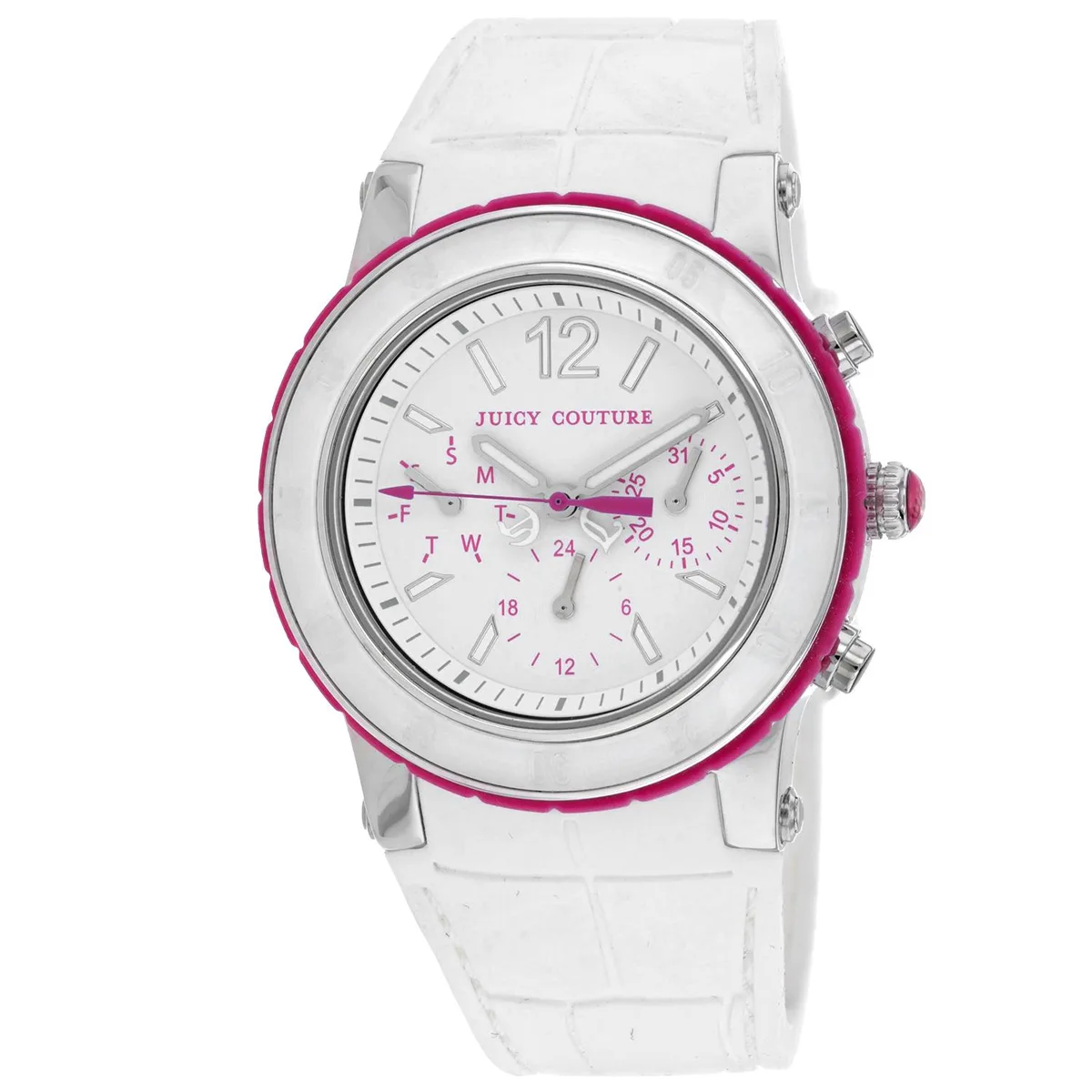 White stainless steel watch with white dial and rubber strap