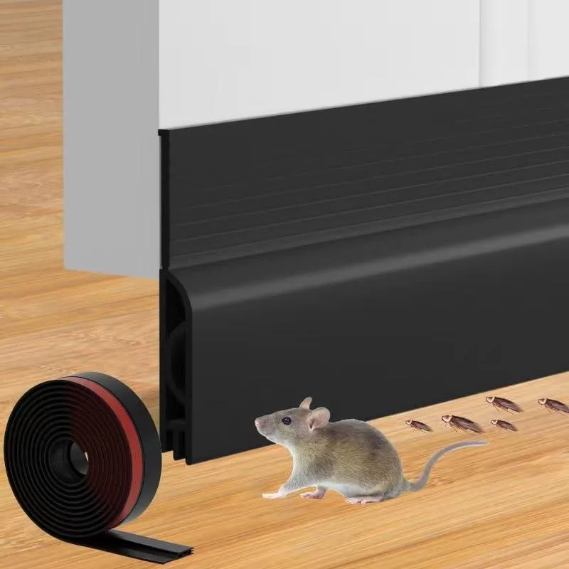 Black silicone door draft stopper 39 inches long with adhesive backing and arc cavity design