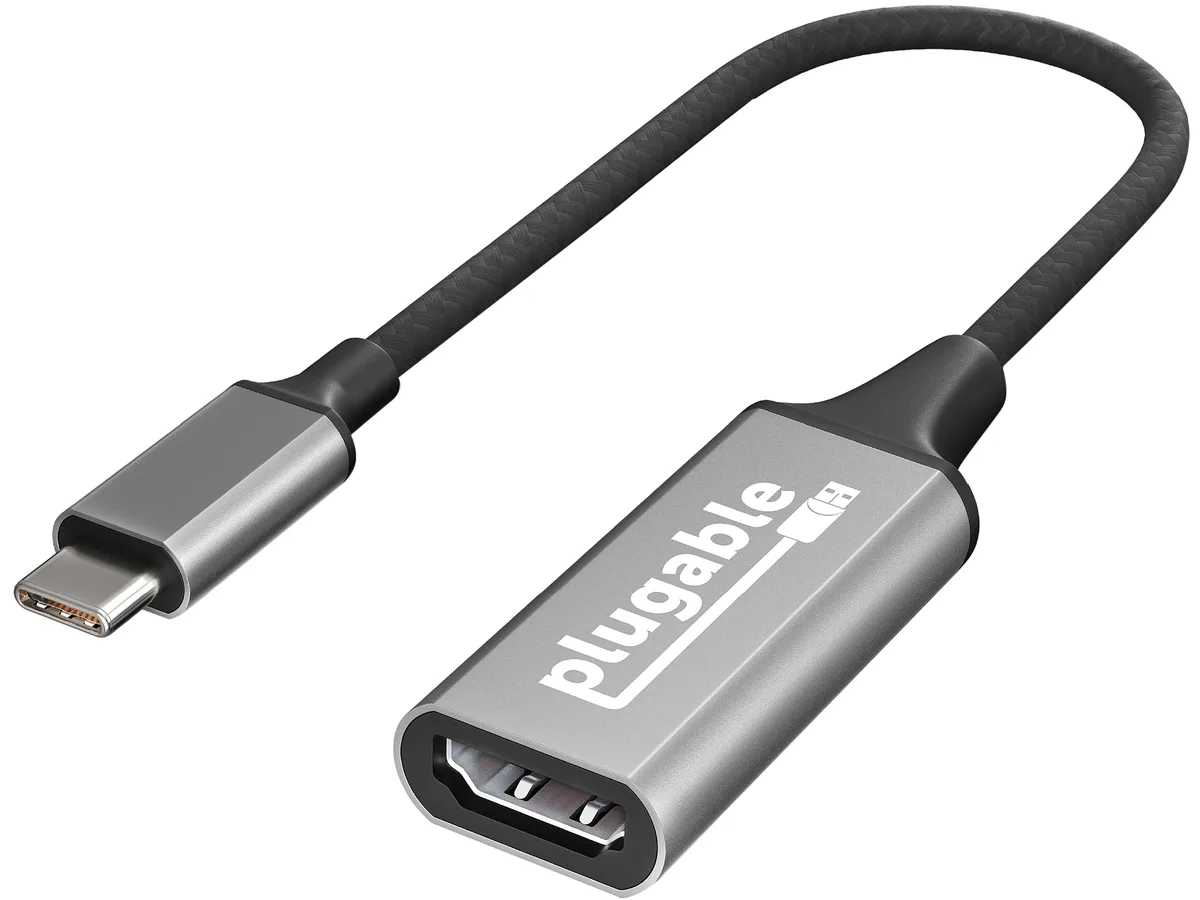 Small rectangular USB-C to HDMI adapter in matte black finish