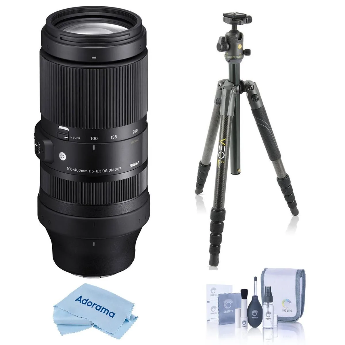 SIGMA Sigma 100-400mm f/5-6.3 DG DN OS Contemporary Lens for Sony E with Vanguard VEO 3 GO 235AB Tripod — product photo