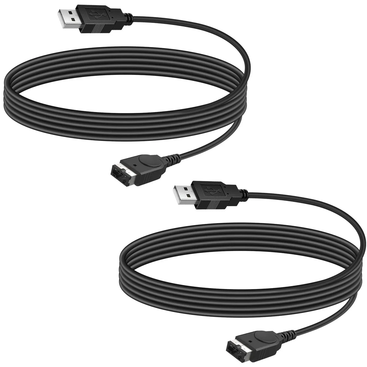 Two black USB-A to proprietary charging cables coiled together, 3.9 ft each