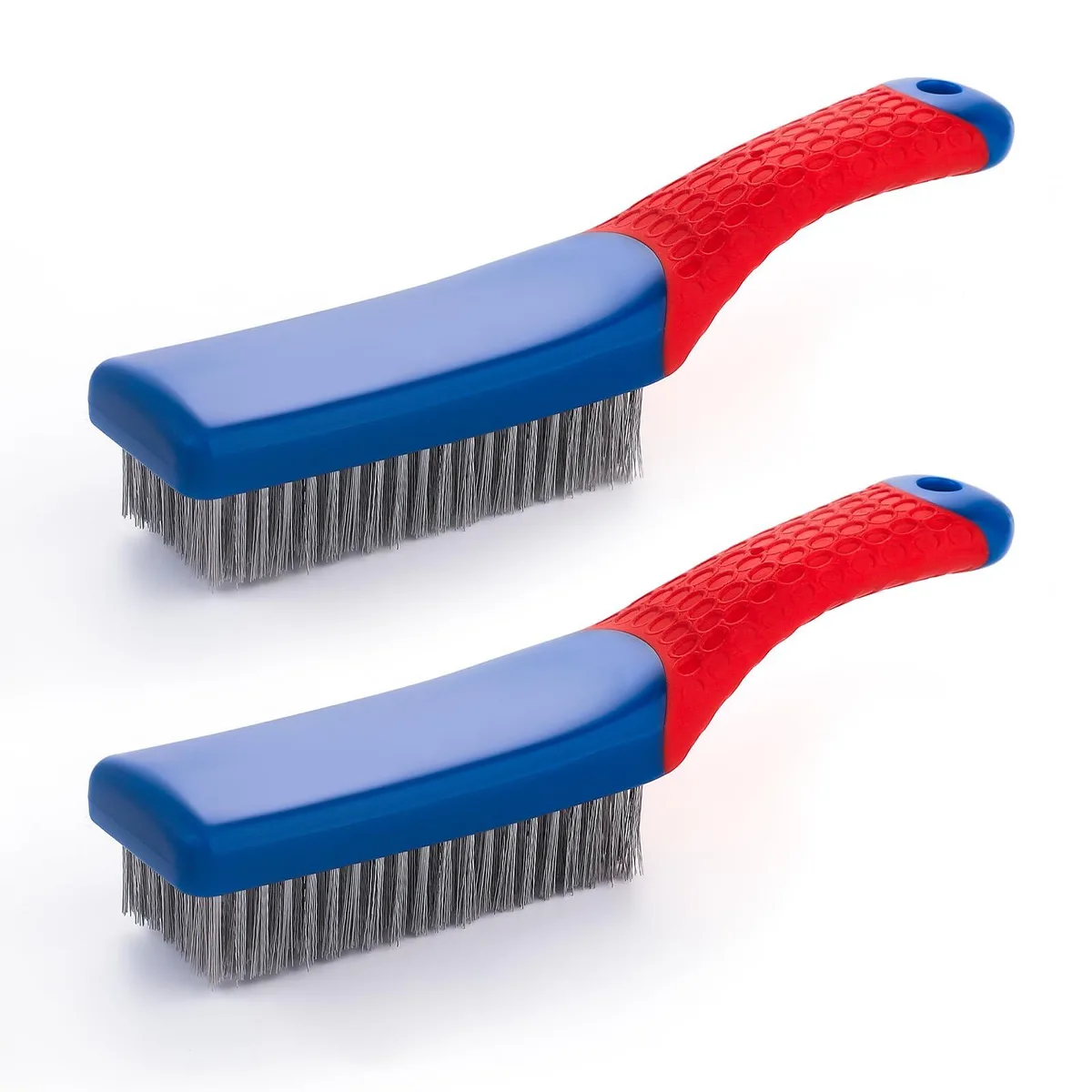 Two wire brushes with rubber handles, 16 by 3.5 cm