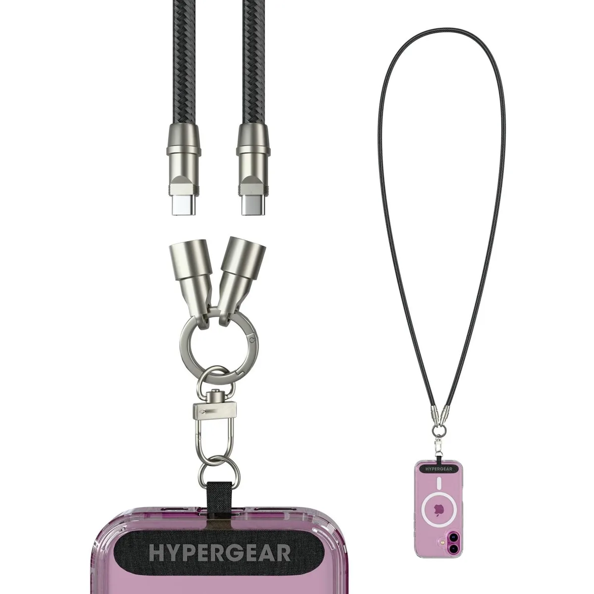 HyperGear HyperGear 16280 2-in-1 Crossbody Phone Strap and 60W USB-C Cable - Black — product photo