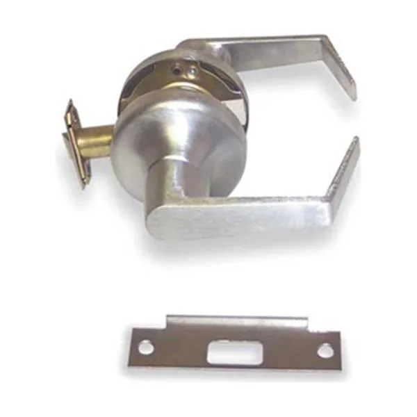 Satin chrome passage lever lockset, right-angle Augusta style