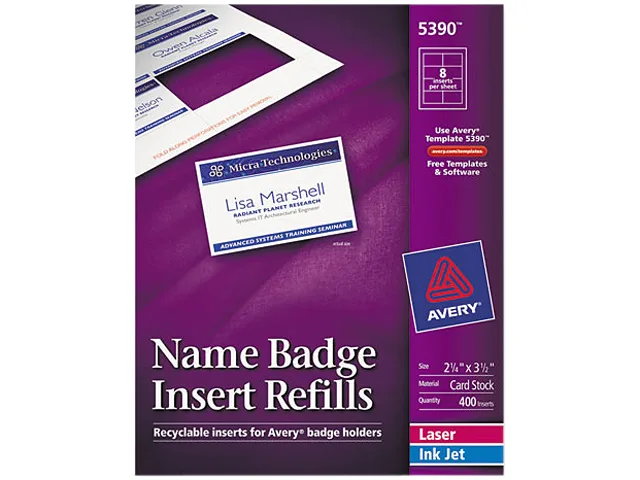 Avery Avery 5390 name badge insert refills 2.25 x 3.5 400 count — product photo