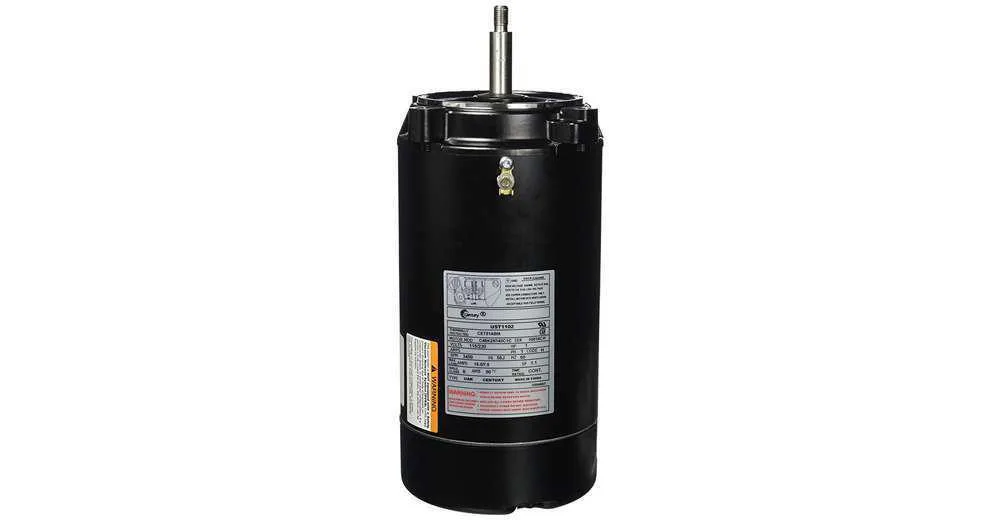 Silver cylindrical pool pump motor with threaded shaft and round C-face flange