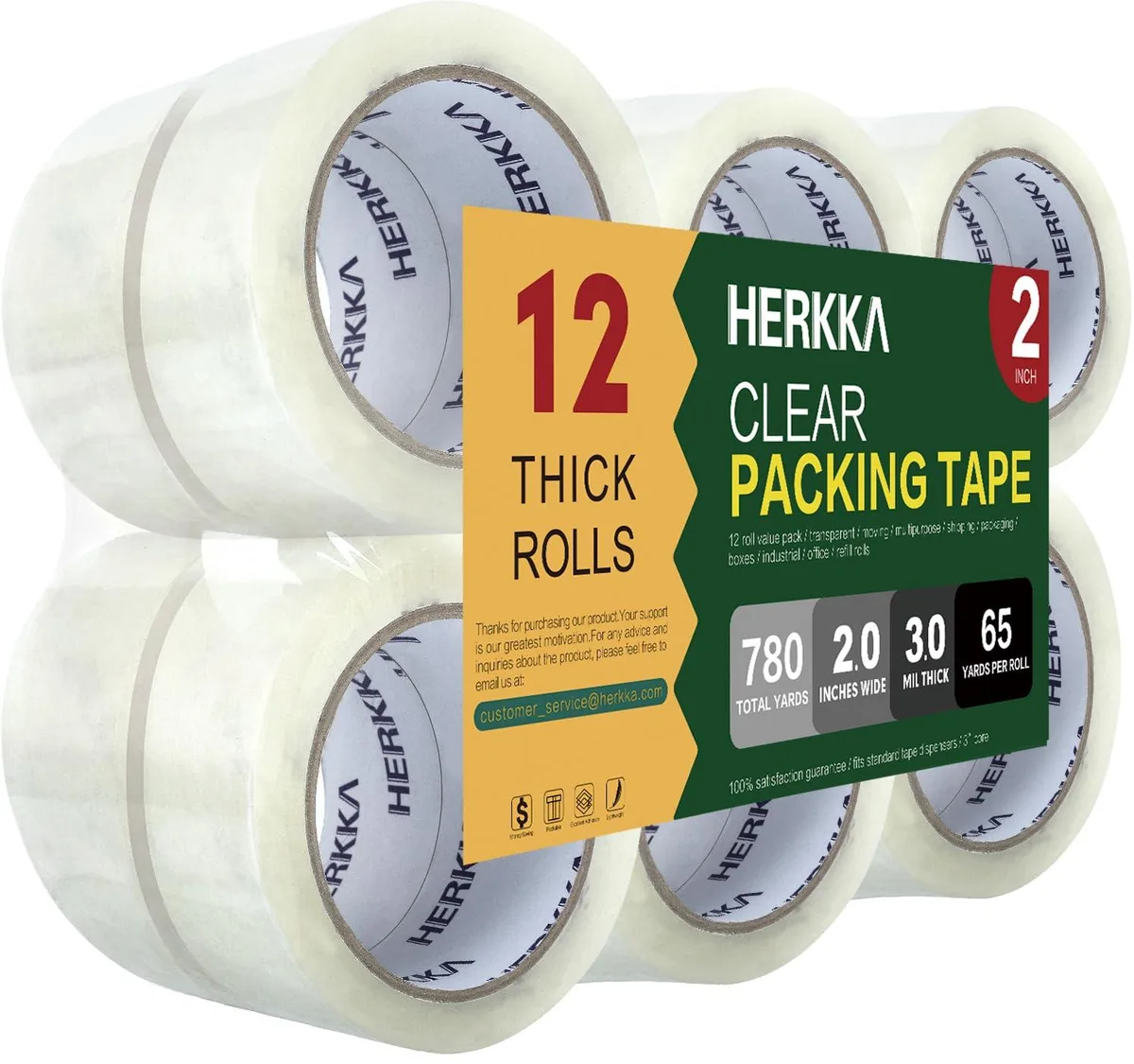  HERKKA Clear Packing Tape 12 Rolls 2 Inch 65 Yards 3Mil — product photo