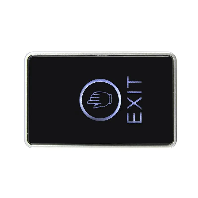 Rectangular metal touch exit button with blue backlight, 86x86x25mm