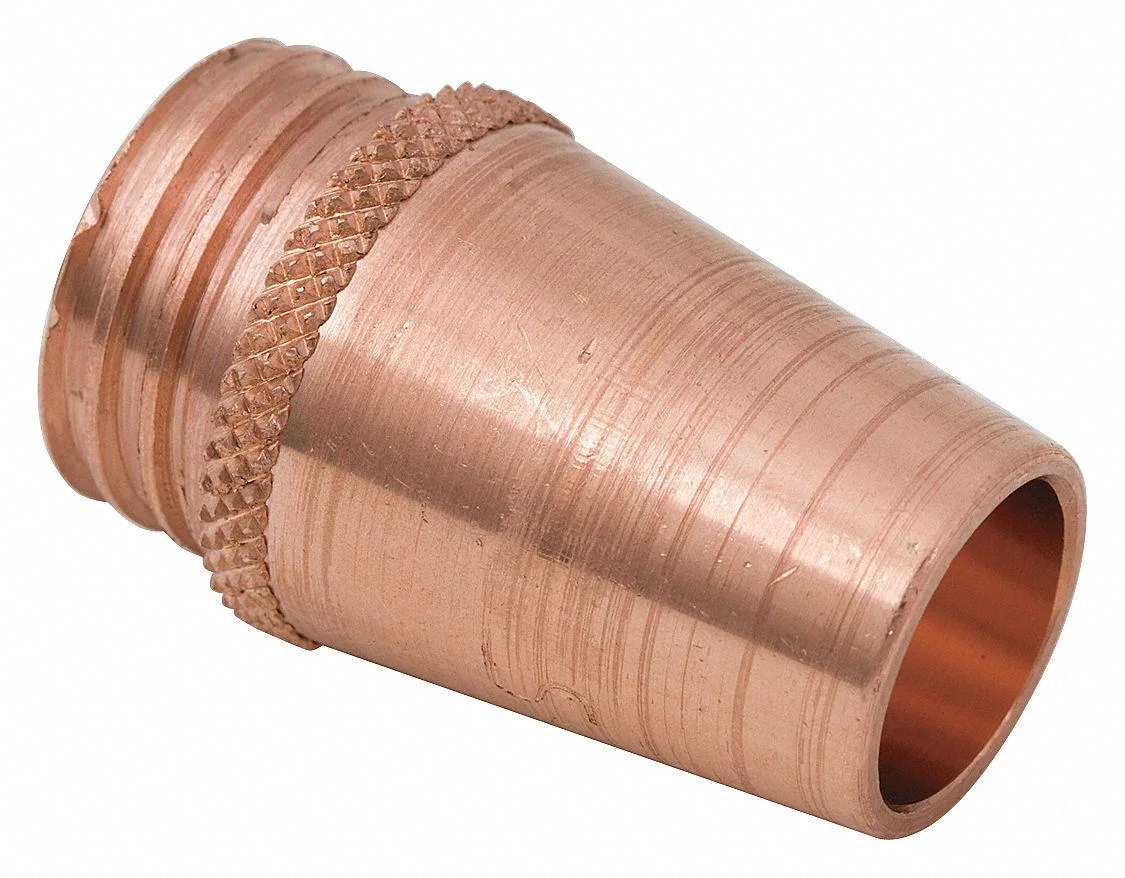 Two copper welding nozzles coarse threaded Tweco style