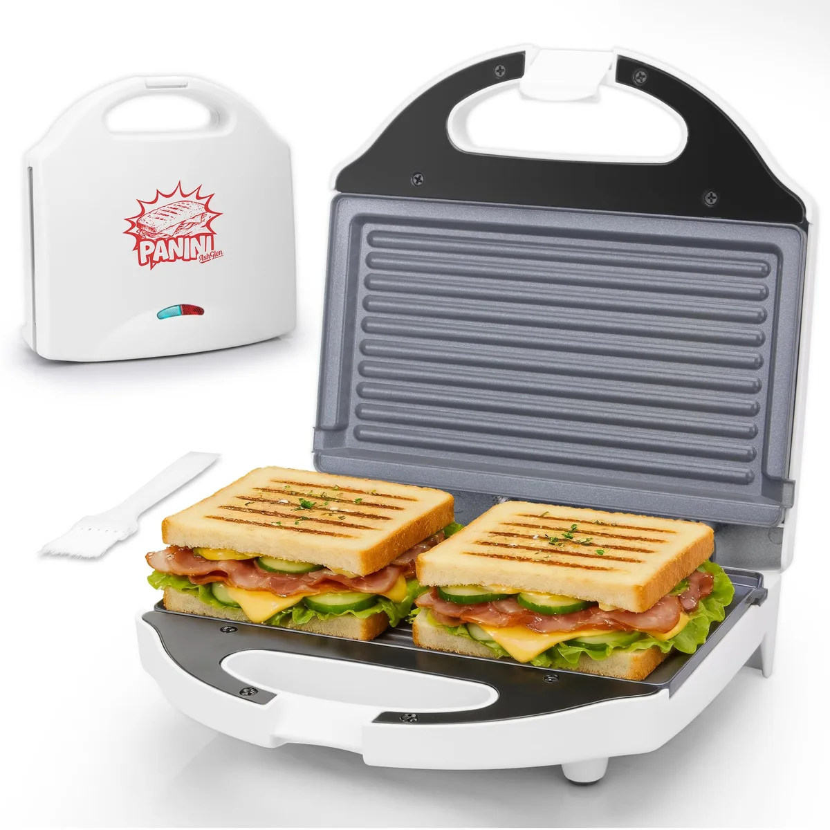  AshGlen AG-MPGM01 Mini Panini Press Grill White — product photo