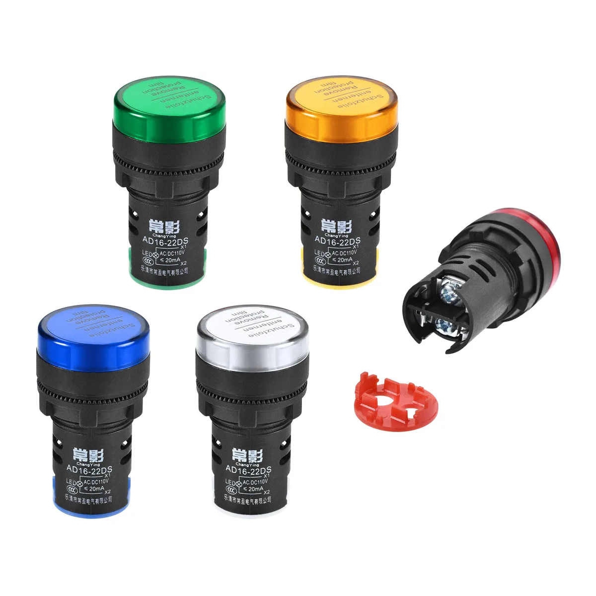 Unique-Bargains Unique-Bargains AD16-22D/SRated 110V IP54 22mm LED indicator 5 colours pack of 5 — product photo