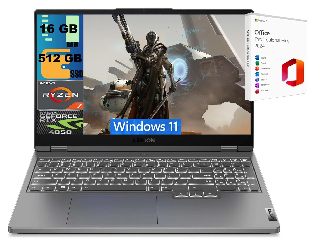 Lenovo Lenovo LOQ 15 gaming laptop 15.6" FHD 144Hz Ryzen 7 7735HS RTX 4050 16GB 512GB Gray — product photo