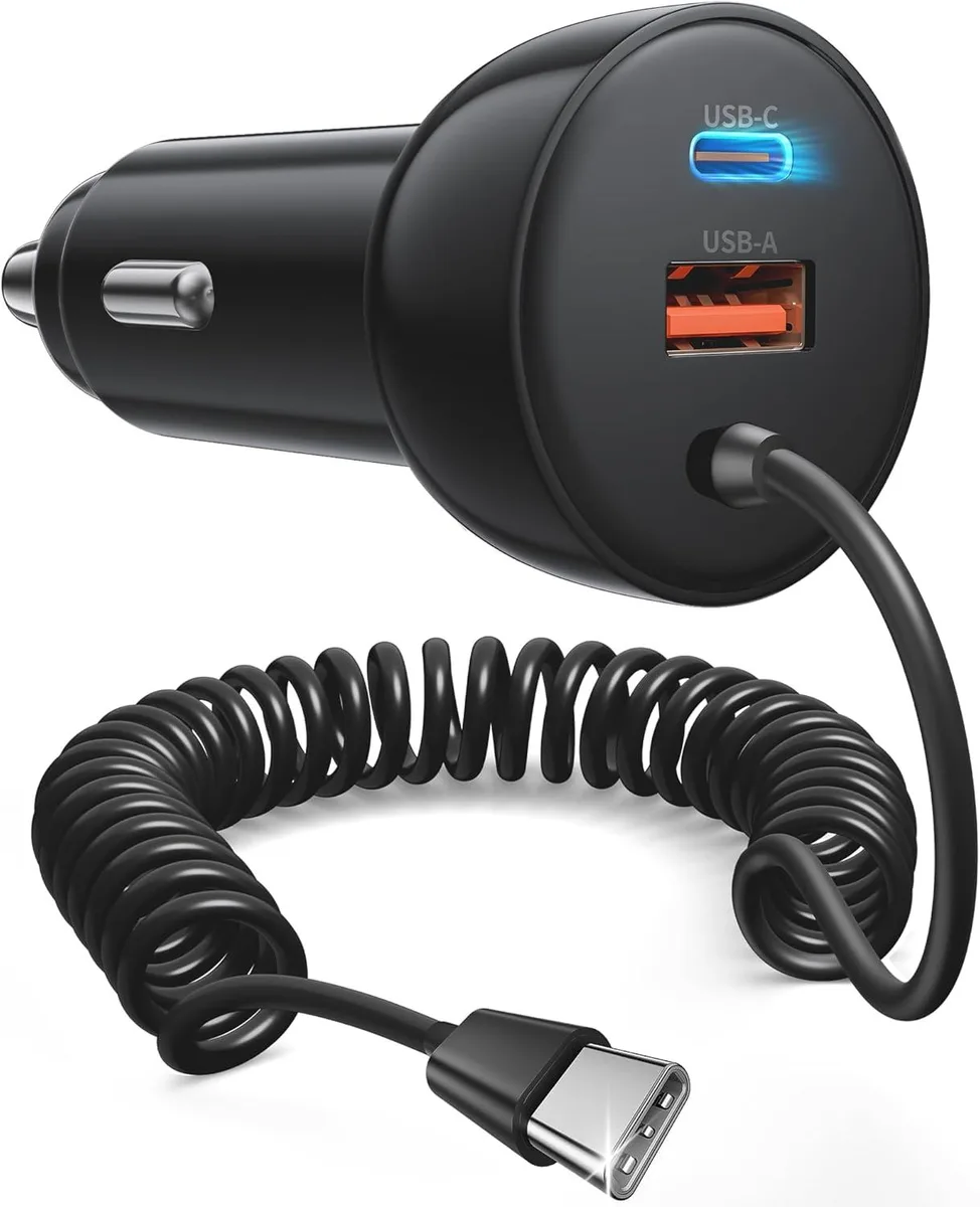 Leelbox Leelbox 90W 3-Port Car Charger with 4ft Coiled USB-C Cable — product photo