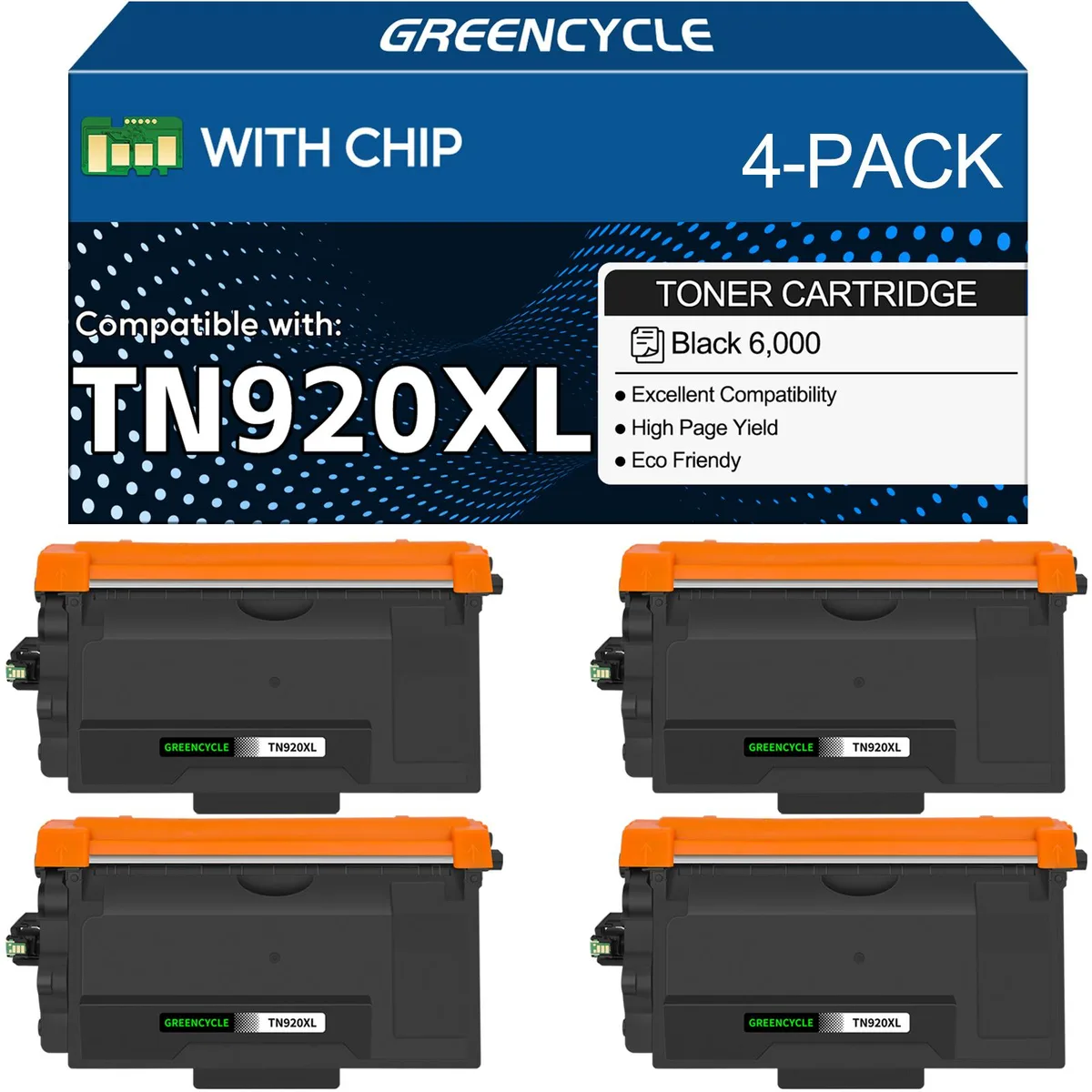 GREENCYCLE GREENCYCLE TN920XL Compatible Toner Cartridge 4 Pack 6000 Pages — product photo