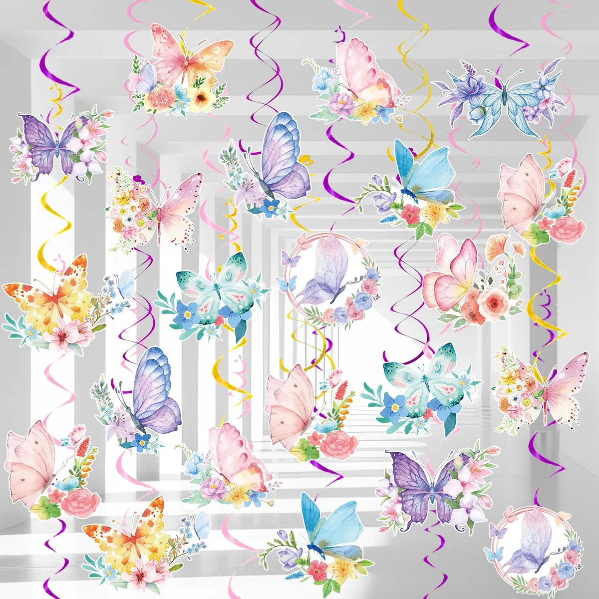 InBoxxarty InBoxxarty 54-piece butterfly hanging swirl party supply — product photo