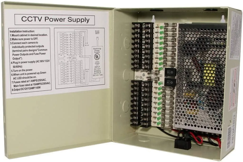 DIVI DIVI 18-Channel 12A 12V CCTV Power Supply Box UL Listed — product photo