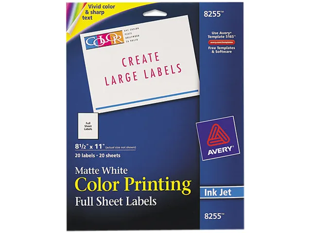 Avery Avery 8255 White Matte Inkjet Labels 8.50" x 11.00" 20 Sheets — product photo