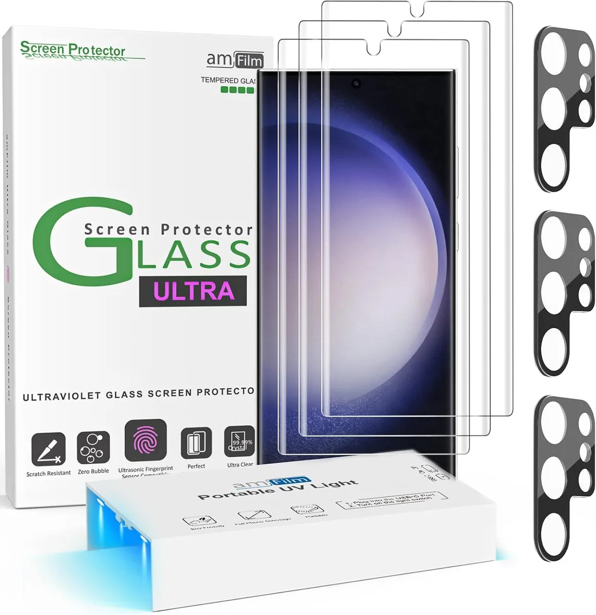NuoTo NuoTo 3+3 Pack 3D Curved Tempered Glass Screen Protector for Galaxy S23 Ultra 6.8 Inch — product photo