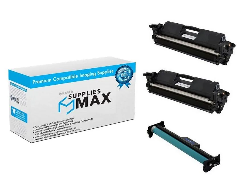 SuppliesMax black drum unit and two toner cartridges in white box