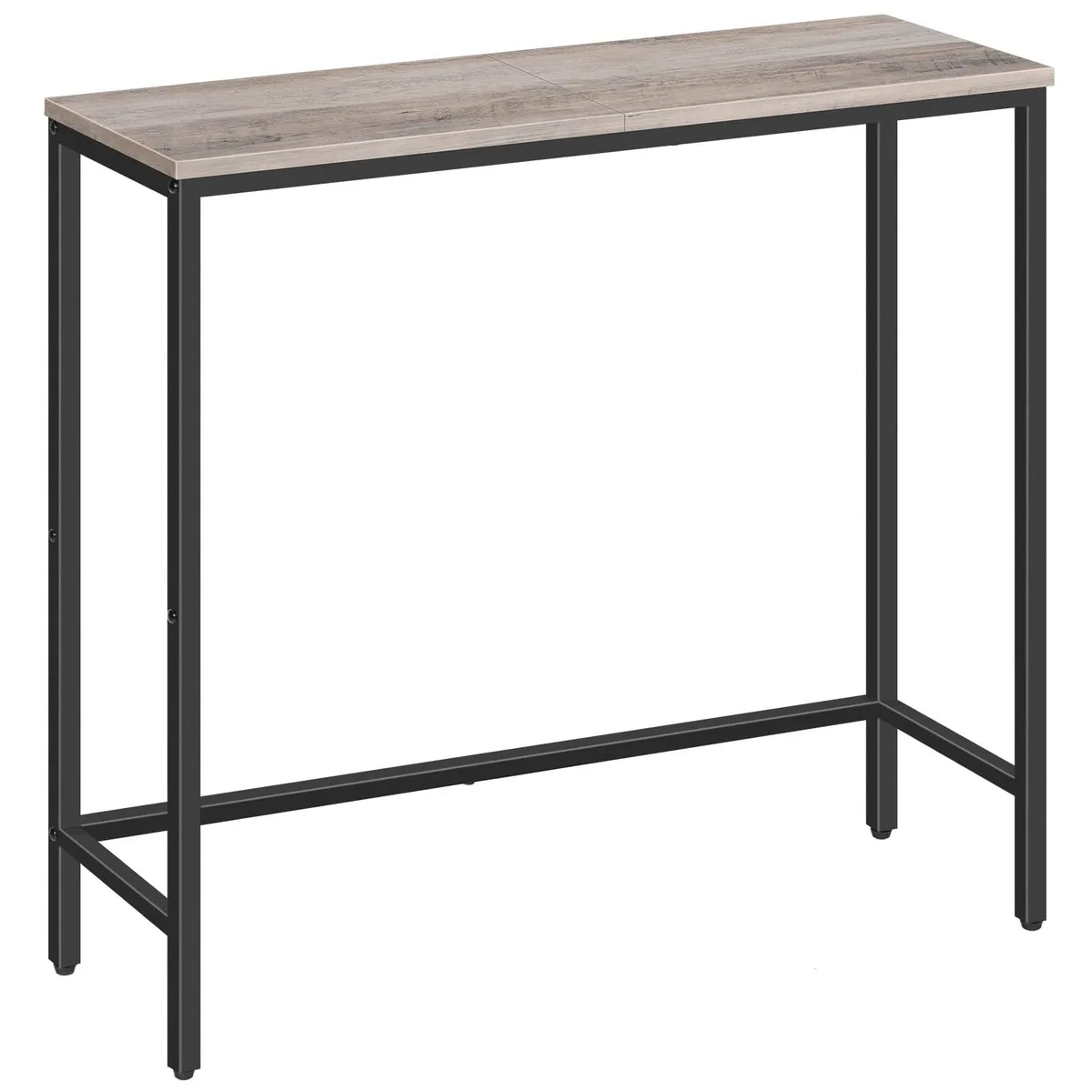 Narrow console table 29.5 inches long greige top black metal frame
