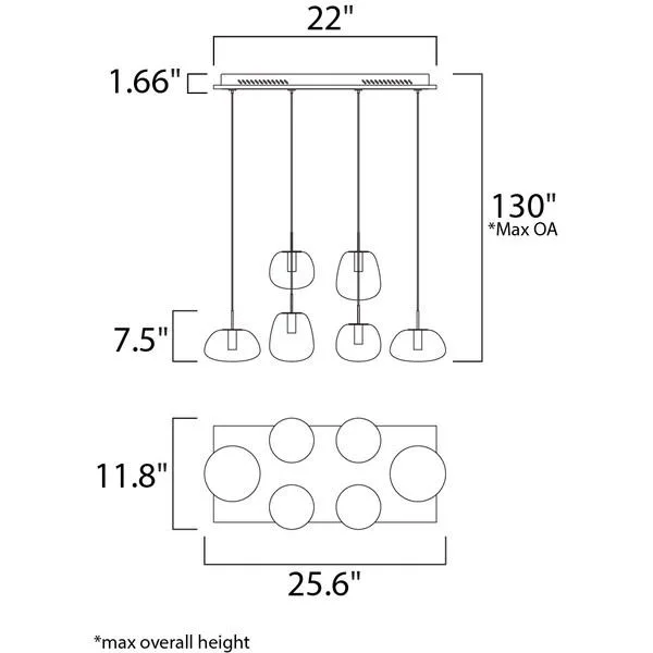 White matte glass pendant with central LED column 11.8 inches wide