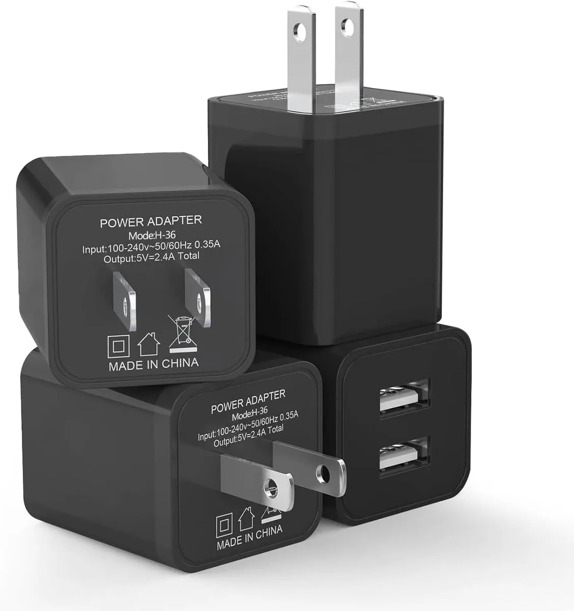 ONITOON ONITOON 4-Pack Dual Port USB Wall Charger 12W 2.4A Black — product photo
