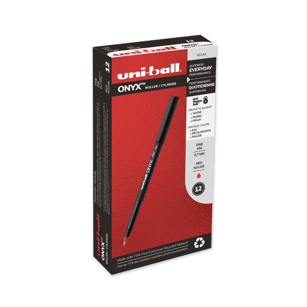 Black and red capped rollerball stick pen with metal point and plastic clip