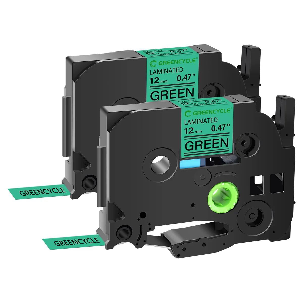 GREENCYCLE GREENCYCLE TZe-731 12mm Black on Green Laminated Tape 2 Pack — product photo