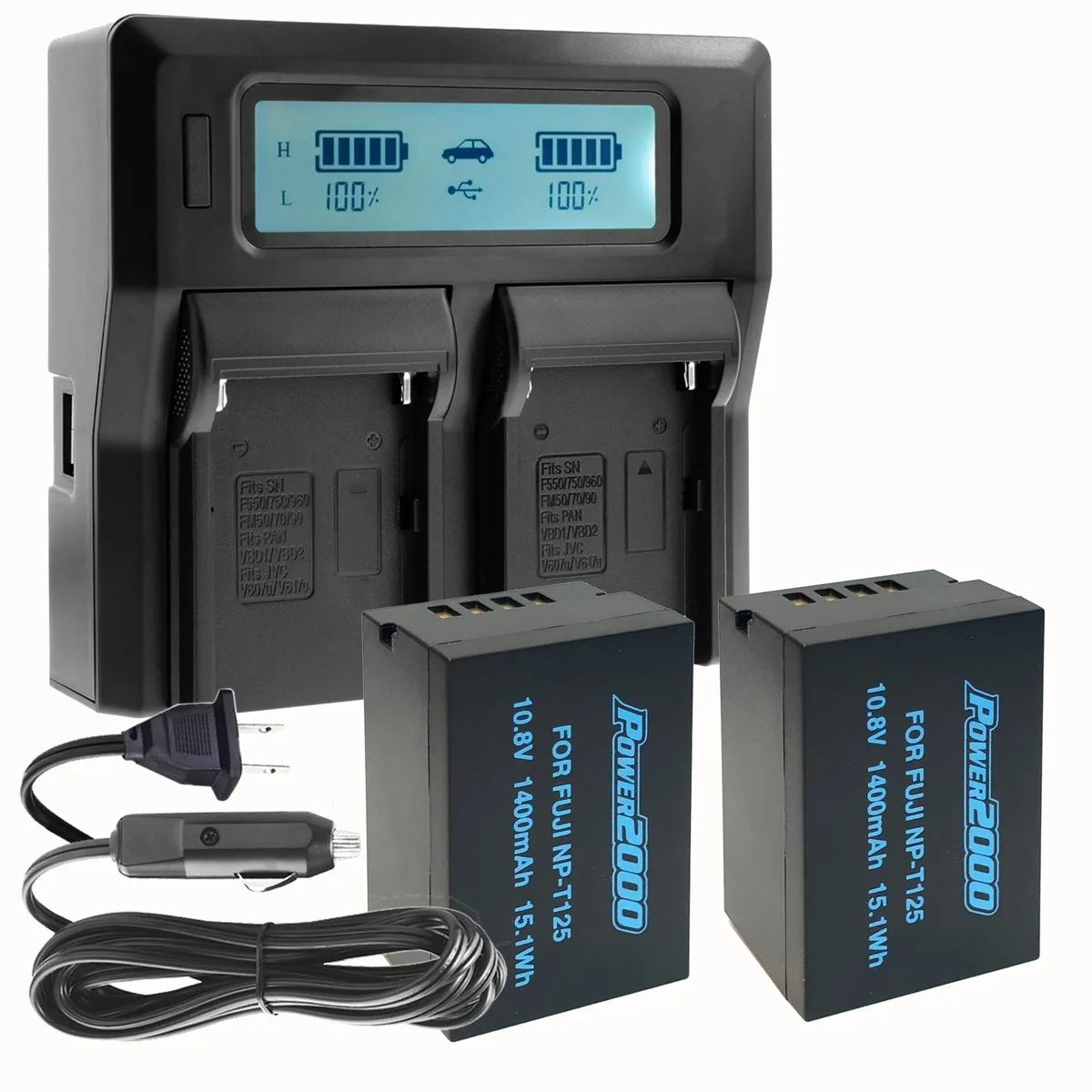 Power2000 Power2000 2x NP-T125 10.8V 1400mAh Battery Kit with Dual LCD Charger — product photo