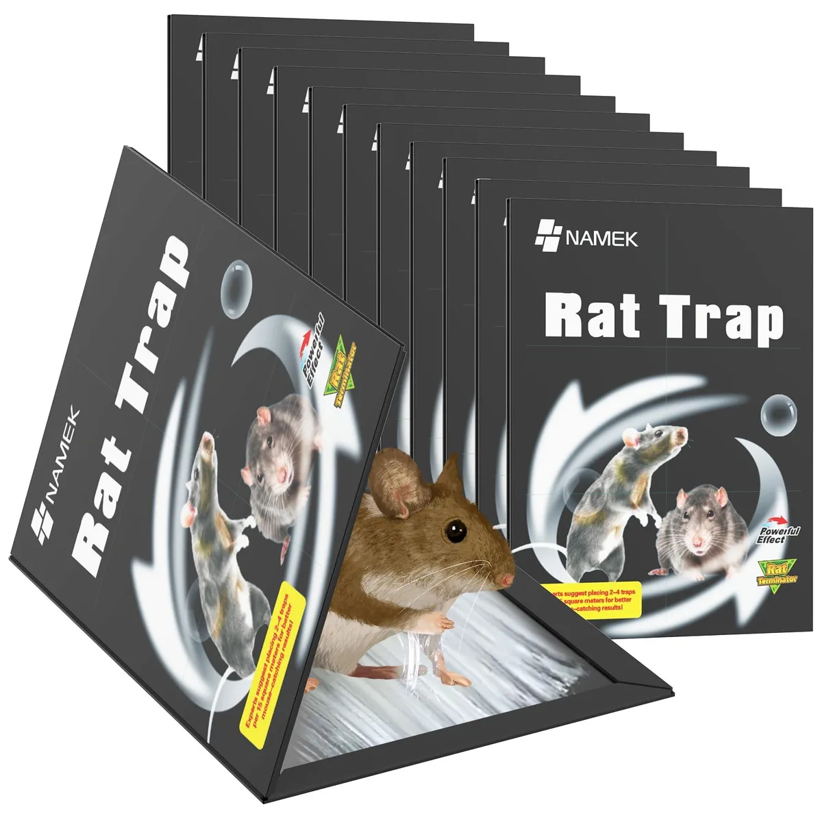 Twelve flat glue boards, each 13.8 by 9.9 inches, folded into tunnel shape