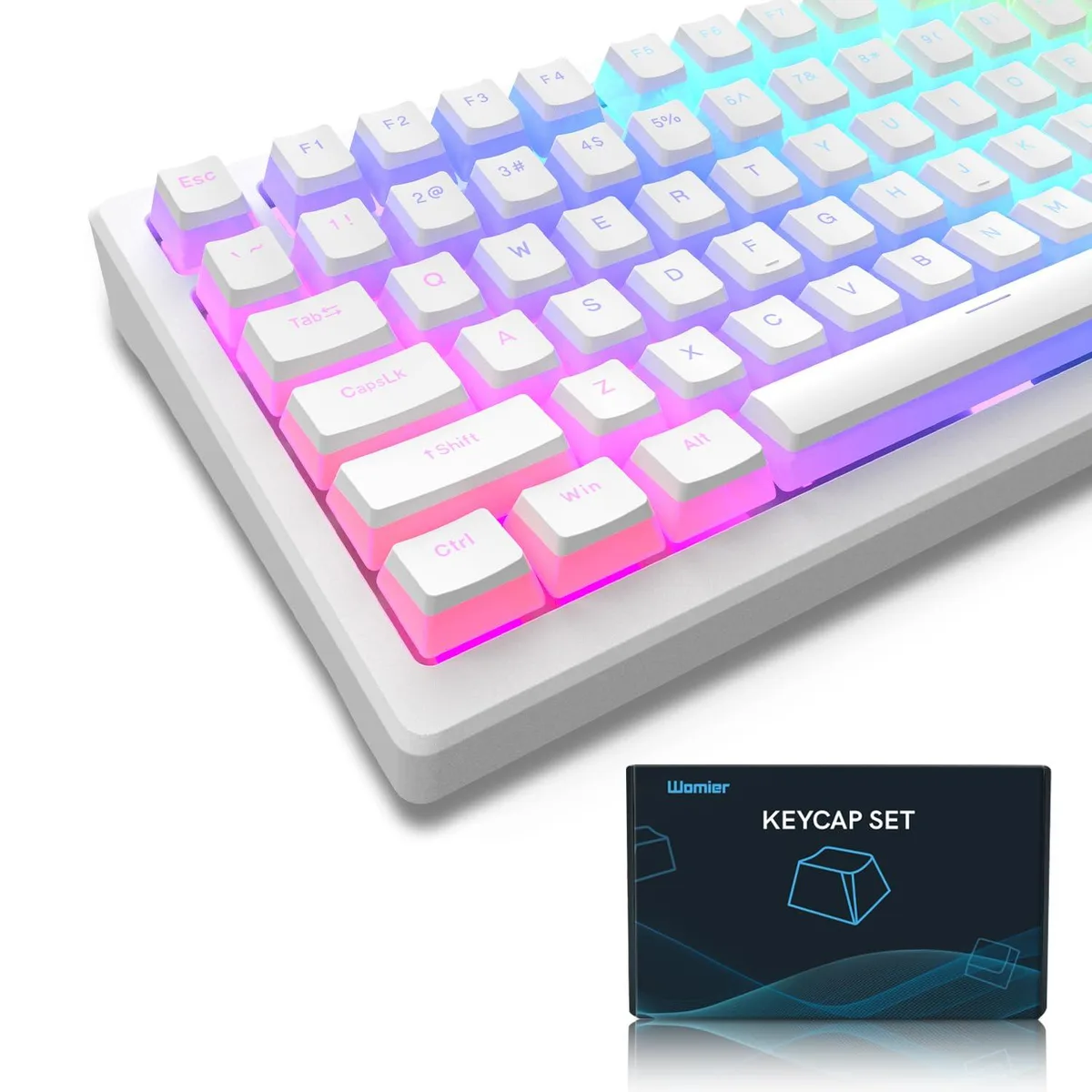 White double-shot PBT pudding keycaps, 165 keys, OEM profile, textured finish, includes puller