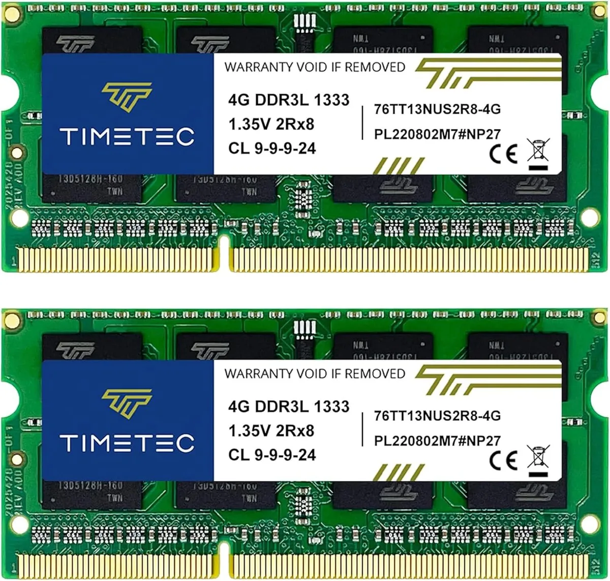 Timetec Timetec 8GB Kit (2×4GB) DDR3/DDR3L 1333MHz CL9 204-Pin SODIMM Laptop RAM — product photo