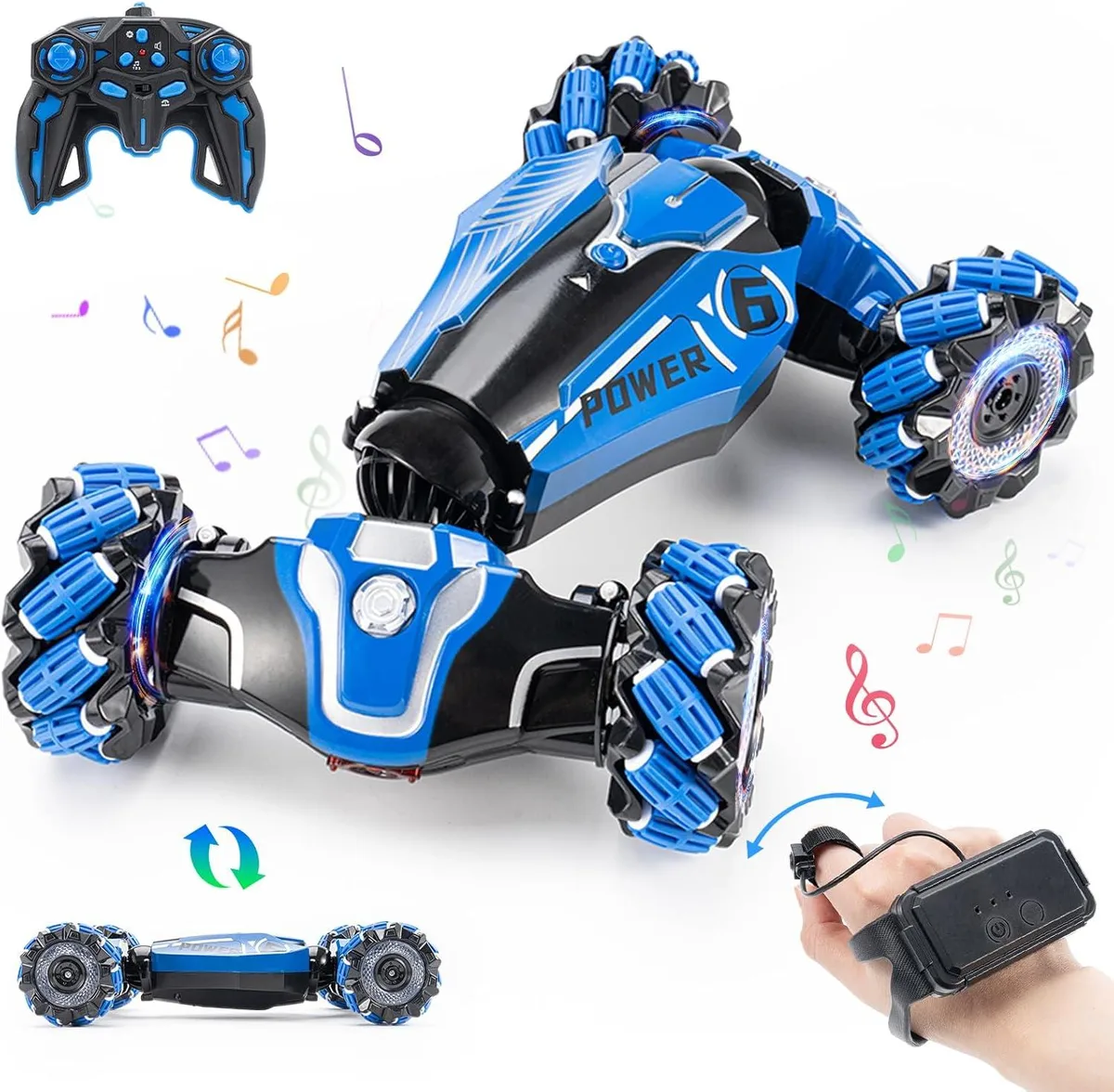 usbroway usbroway RC Stunt Car 2.4 GHz 4WD Gesture Watch Control 360° Flip Lights Music 15 km/h 20 min — product photo