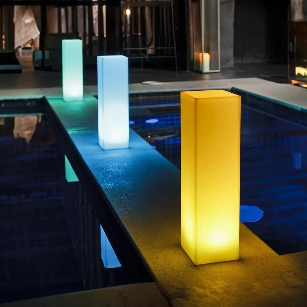 White square LED pillar 31.5 inches tall with infrared remote