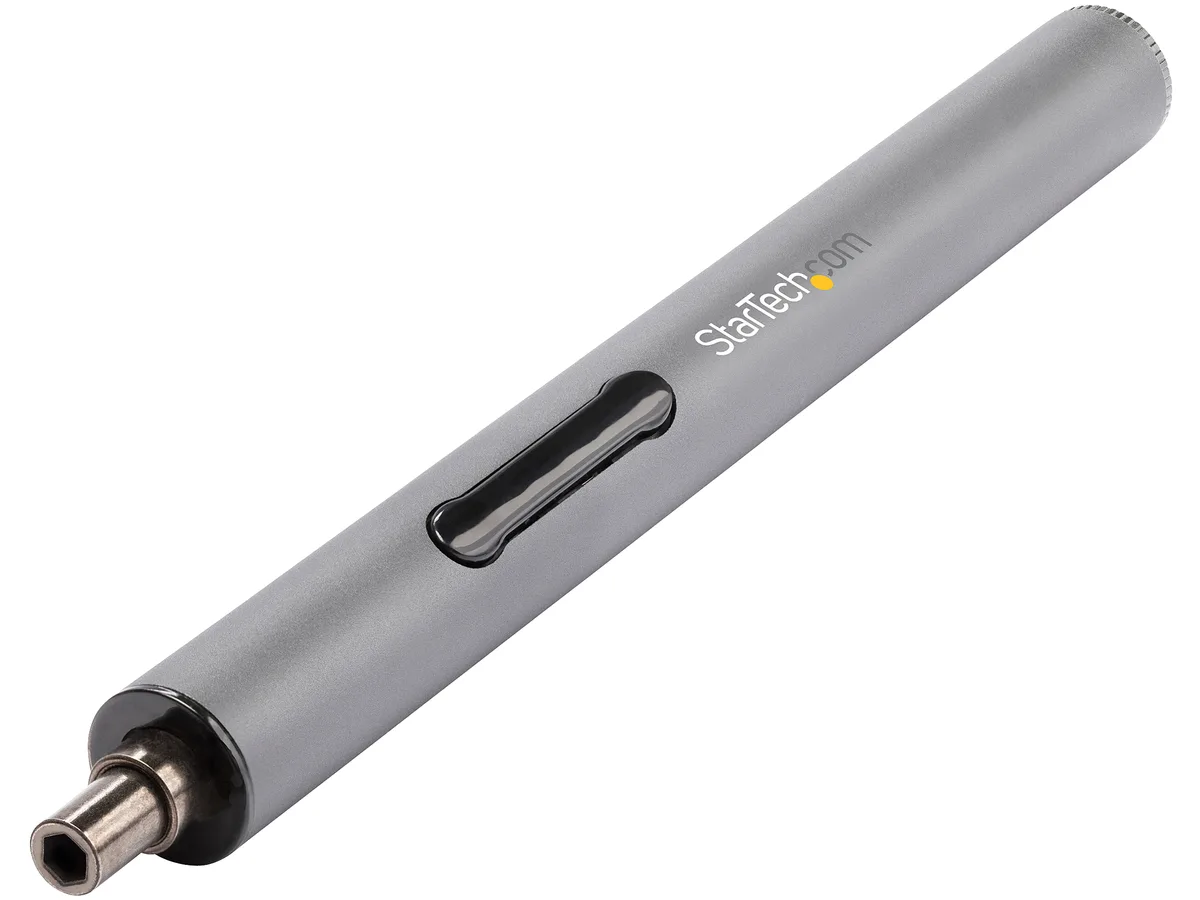 Silver aluminum mini electric screwdriver with 20 bits and soft case
