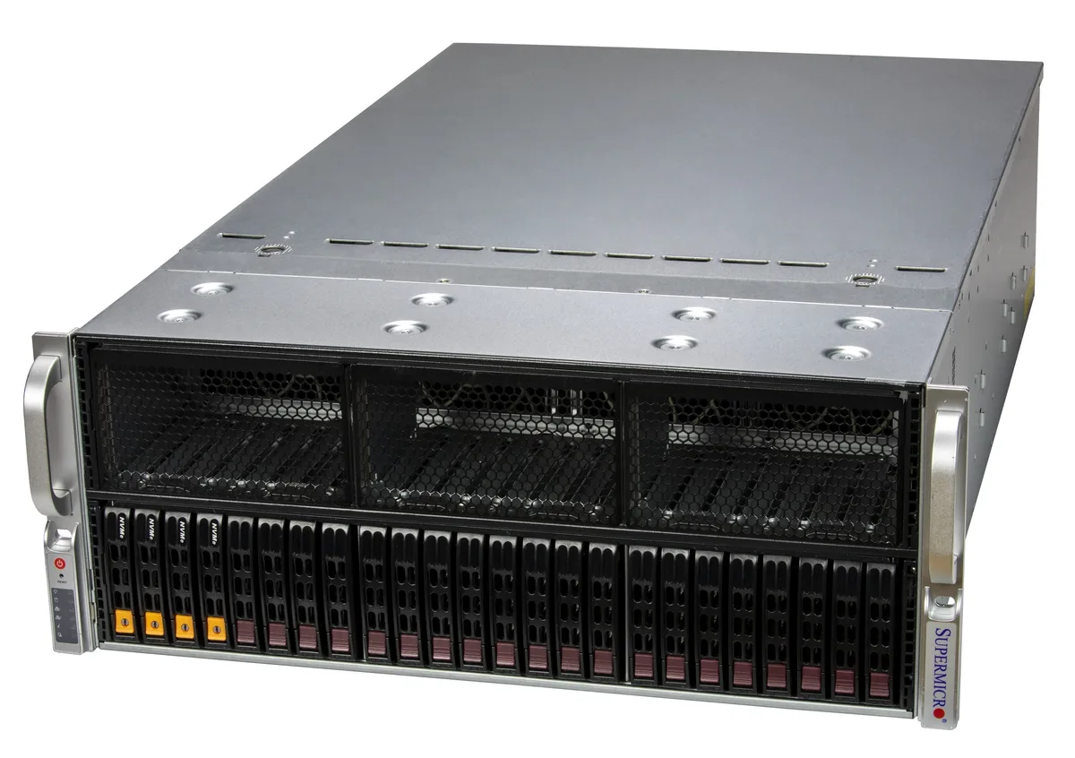 Supermicro Supermicro AS -4125GS-TNRT barebone server, dual SP5 EPYC 9004, 24 DDR5, 4×2.5 NVMe, 400W — product photo