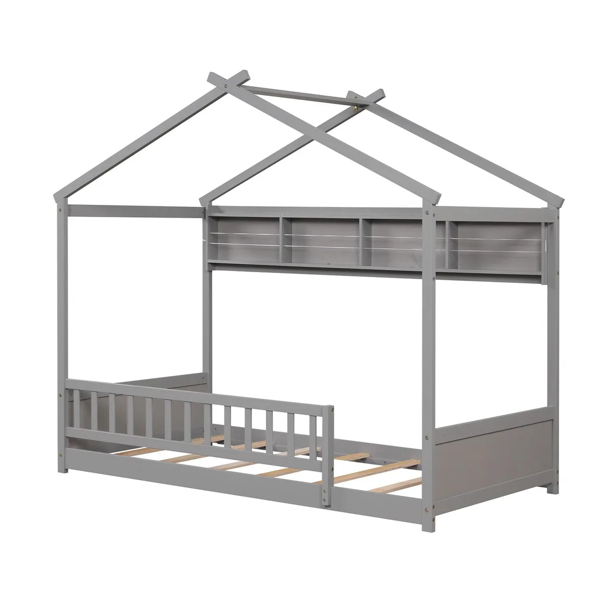 SlickBlue SlickBlue House Bed Twin Grey 82x41x72 Storage Shelf Headboard — product photo