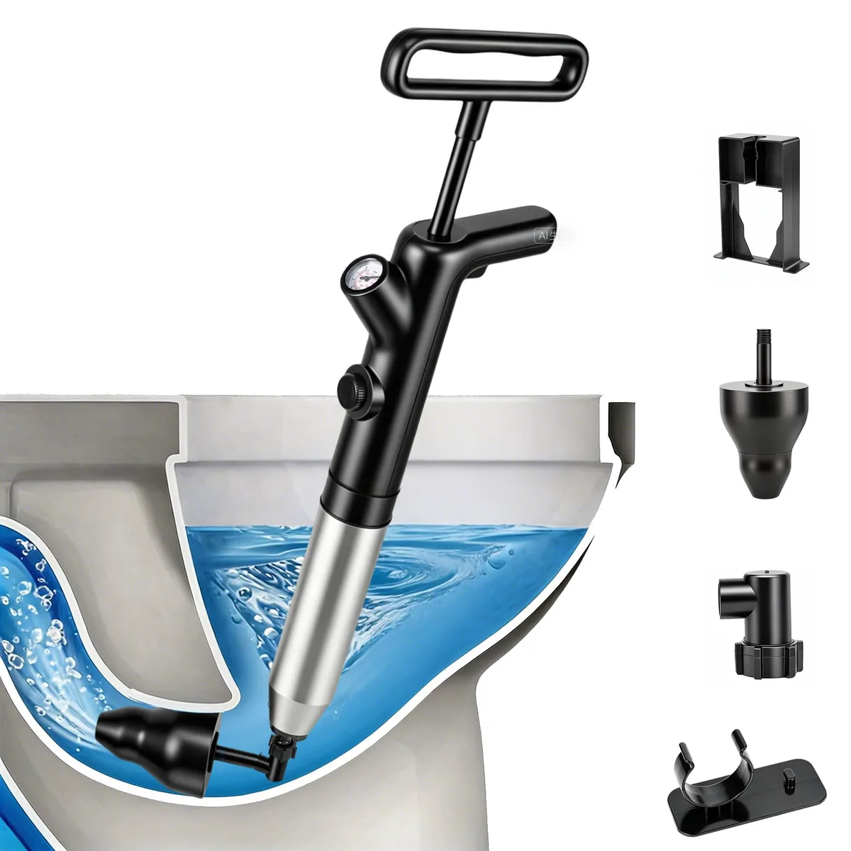  Doolv High Pressure Toilet Plunger Air Drain Blaster with Visual Barometer — product photo