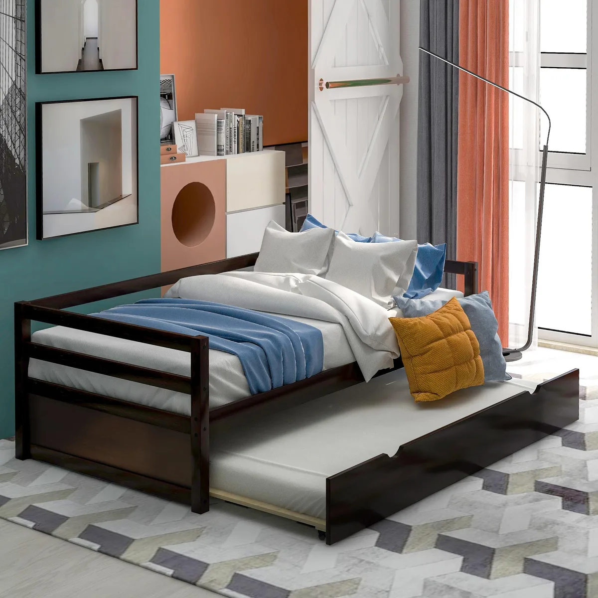 tuphen tuphen Twin Daybed with Trundle Espresso 15.5 guardrails — product photo