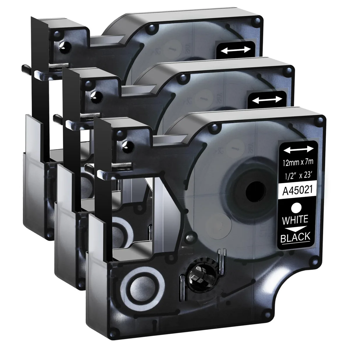 GREENCYCLE GREENCYCLE D1 Label Tape White on Black 12mm 23ft 3 Pack — product photo