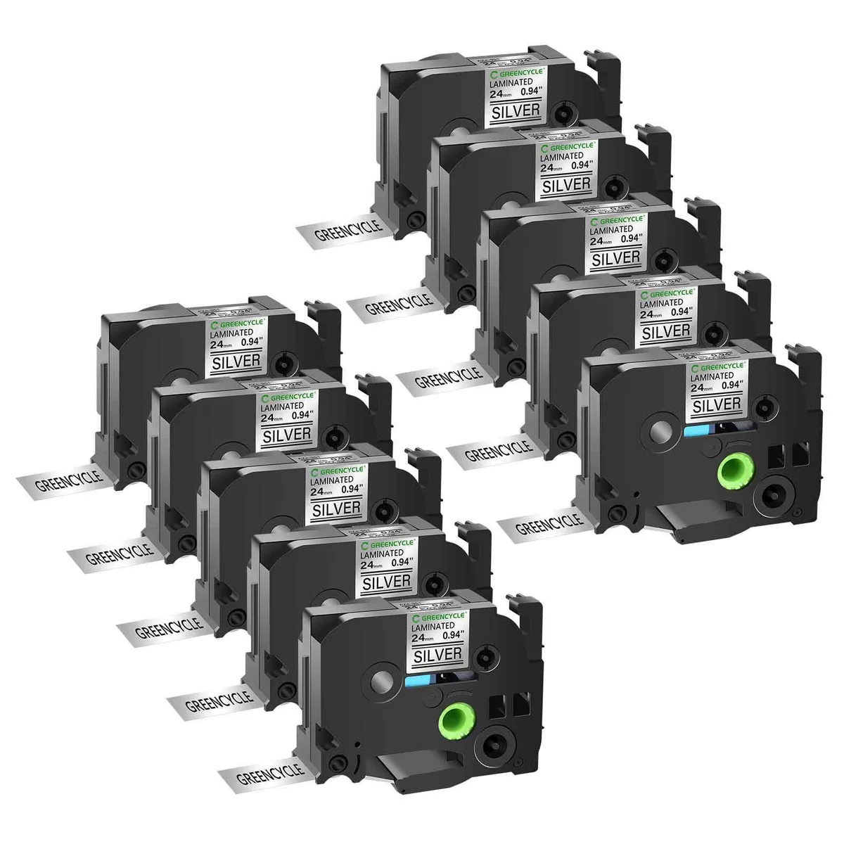 GREENCYCLE GREENCYCLE TZe-951 24mm Black on Silver Laminated Tape 20 Pack labelmaker — product photo