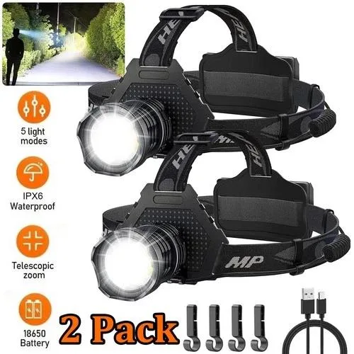 NShi NShi 2-Pack 100000 Lumen Rechargeable LED Headlamp Flashlight — product photo