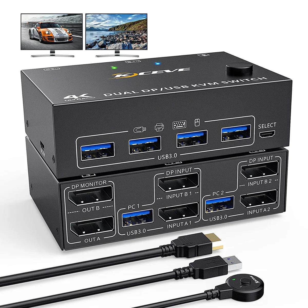 Hitoor Hitoor Dual Monitor DP KVM Switch 8K 30Hz 4K 60Hz 2 Ports 4 USB 3.0 — product photo