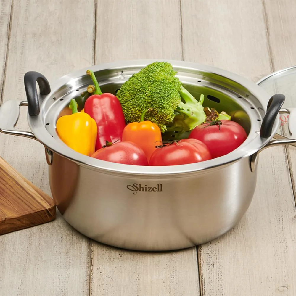 NO. NO. 28cm 3-Ply Stainless Steel Steamer Pot Dry Sauna Steam Technology Induction Compatible Made in Korea — product photo