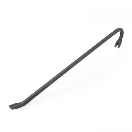 Hexagonal steel wrecking bar, painted finish, gooseneck nail puller and chisel end