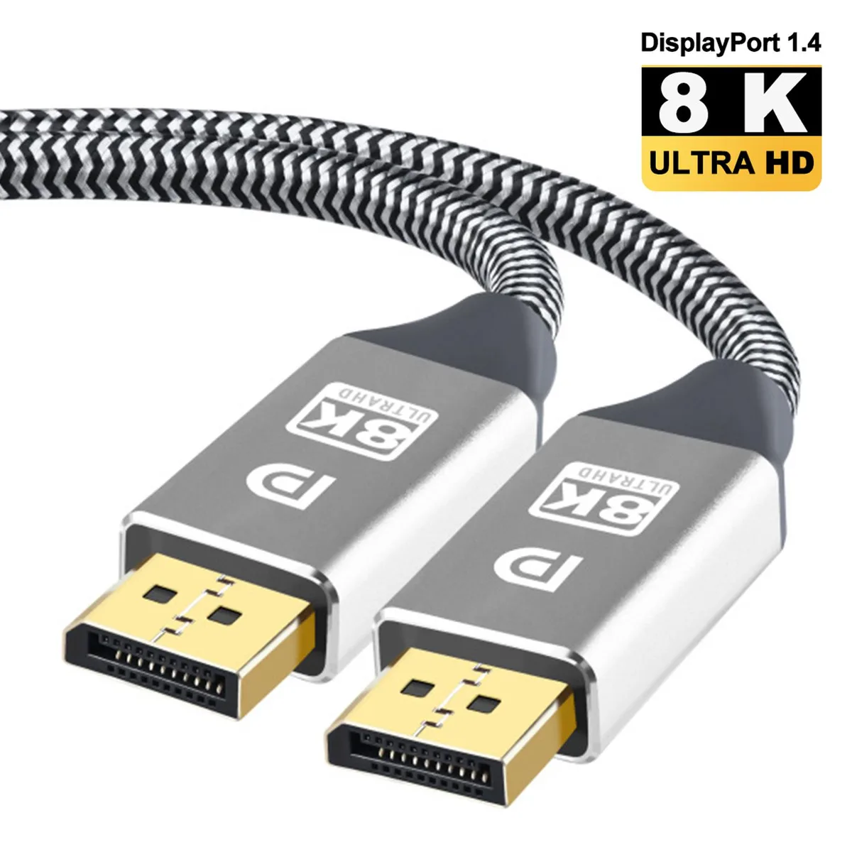 LUOM LUOM DP28 DisplayPort 1.4 cable 16.4ft 32.4Gbps 8K@60Hz 4K@144Hz 2K@240Hz HBR3 Silver — product photo