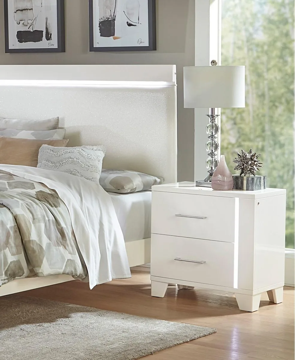 tuphen tuphen Kerren Nightstand White High Gloss LED 26"H 2-Drawer — product photo