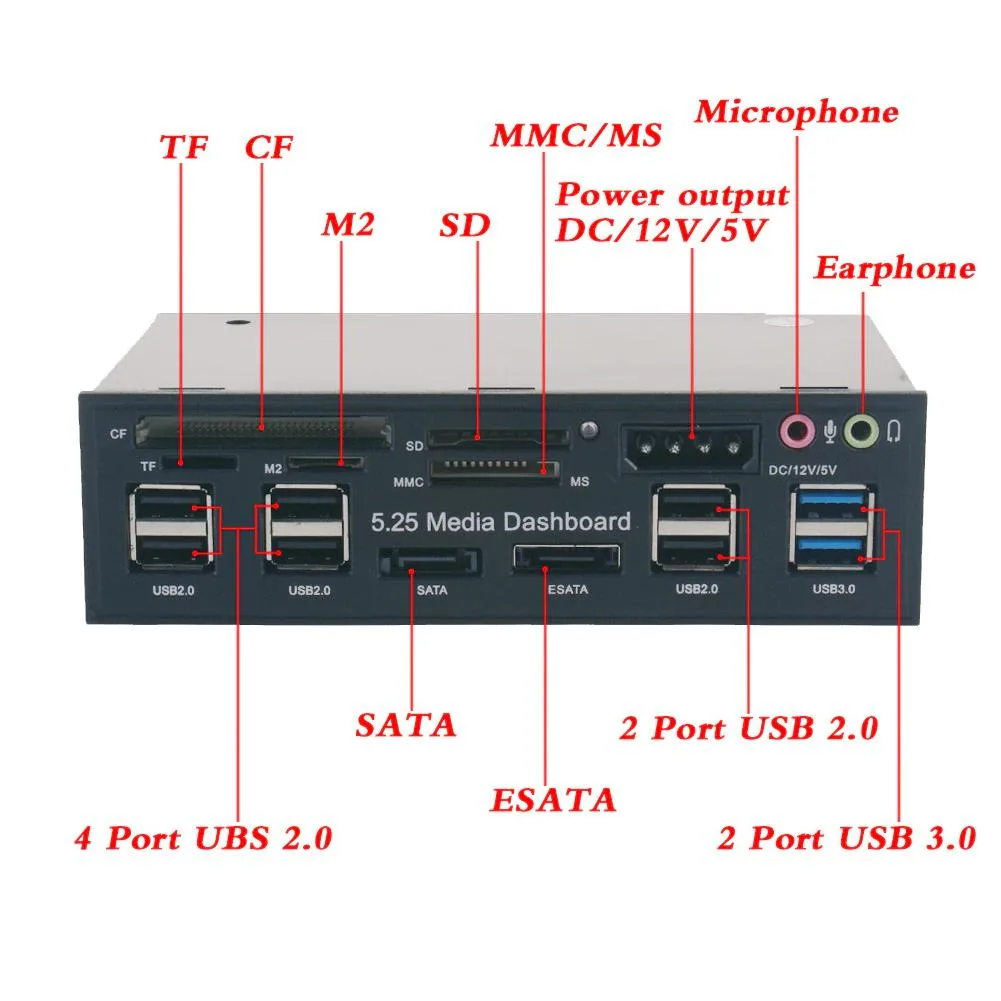 Hetai Tech Hetai Tech 5.25in Front Panel Card Reader USB 3.0 ESATA Audio — product photo