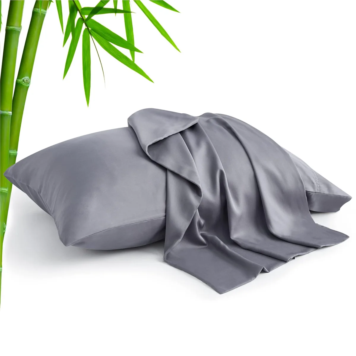 Two grey pillowcases with envelope closure, 20 by 30 inches